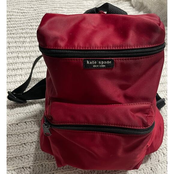 Kate Spade Mini Backpack Nylon Red Black Straps Retro 90s Y2K Zippered Pouches - Picture 3 of 12